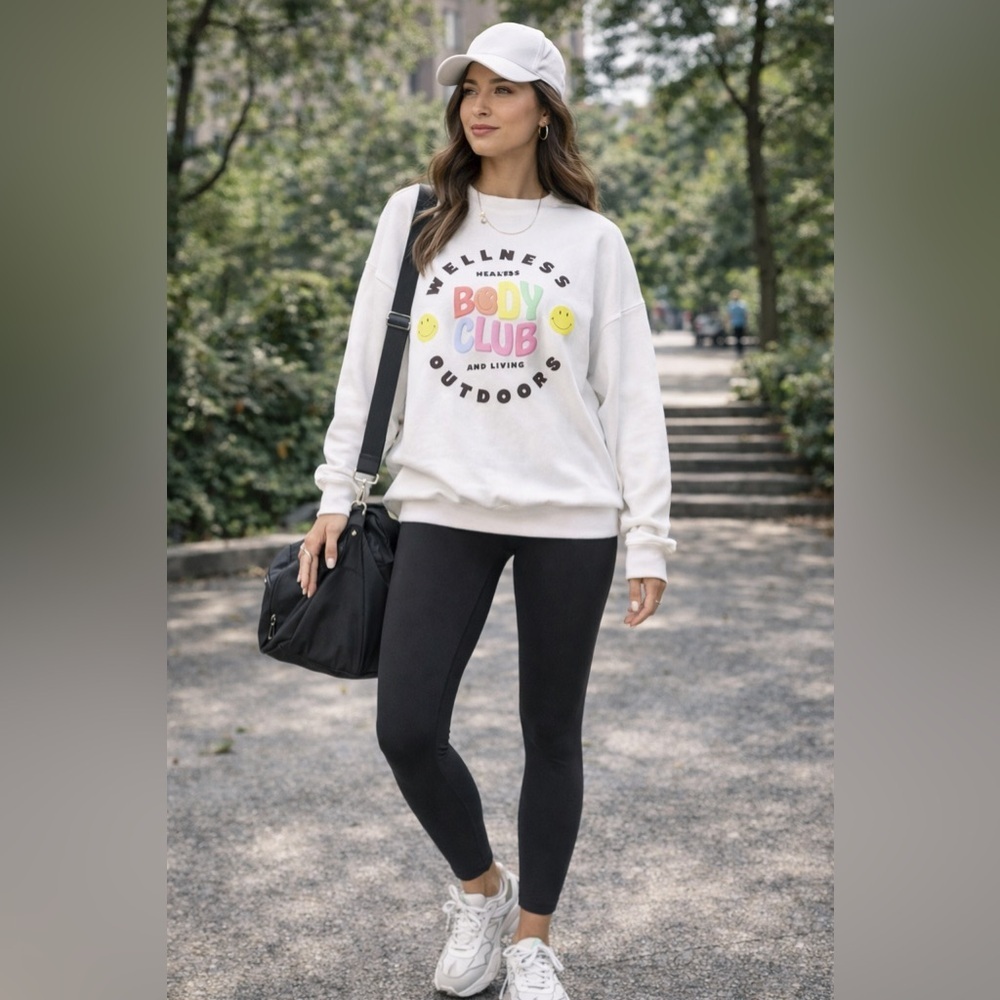 Cotton On Body Women's White Wellness Graphic Crew Neck sweatshirt - Picture 2 of 6